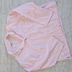 L.L. Bean Vintage Flannel Pajama Top Pink White Checkered Pattern Medium PJ's